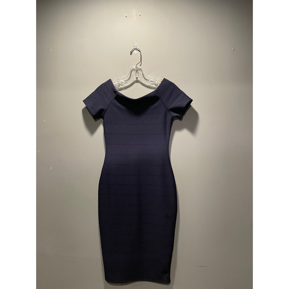 Haute Monde Navy Blue Bandage Dress Y2K Bodycon Off Shoulder Size Small